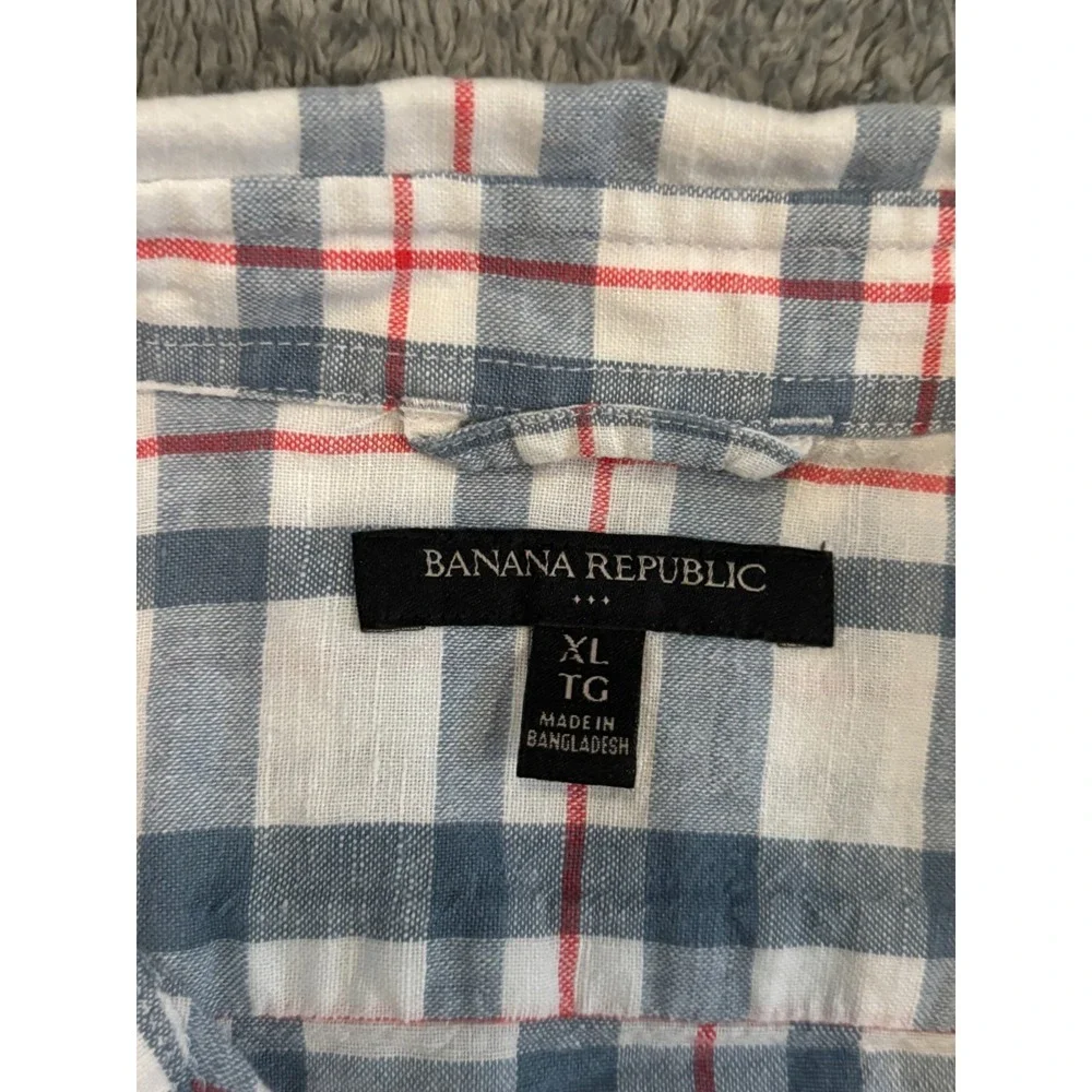 Banana Republic Mens XL Red Blue Plaid Long Sleeve Button Up Casual Shirt